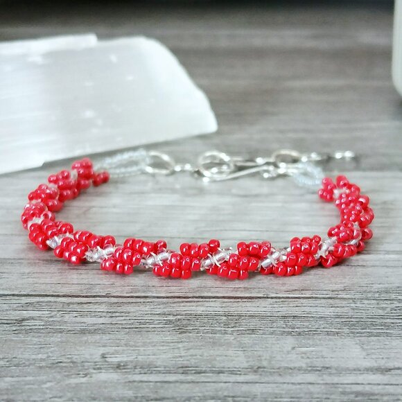 Red beaded spiral rope bracelet, adjustable 7 - 9" - Picture 1 of 4
